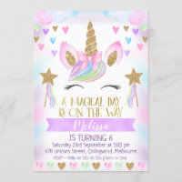 Unicorn Birthday Invitation With Glitter