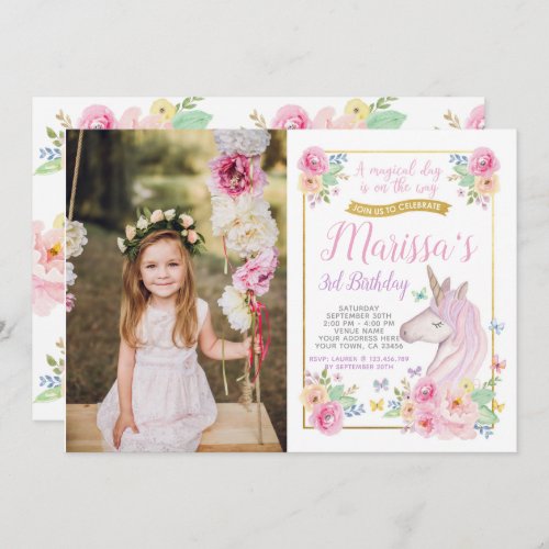 Unicorn Birthday Invitation with Photo