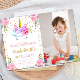 Unicorn Birthday Invitation with Photo