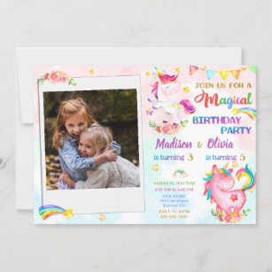 Unicorn birthday invitation with photo Magic party