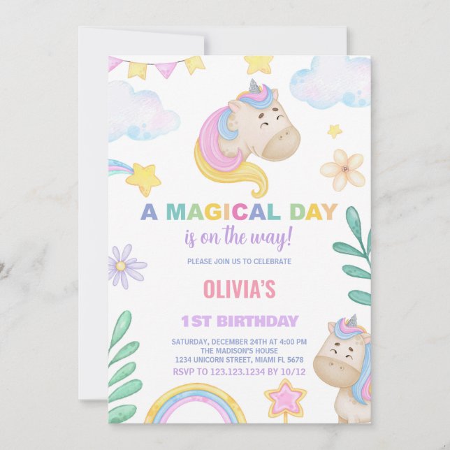 Unicorn Birthday Invitations (Front)