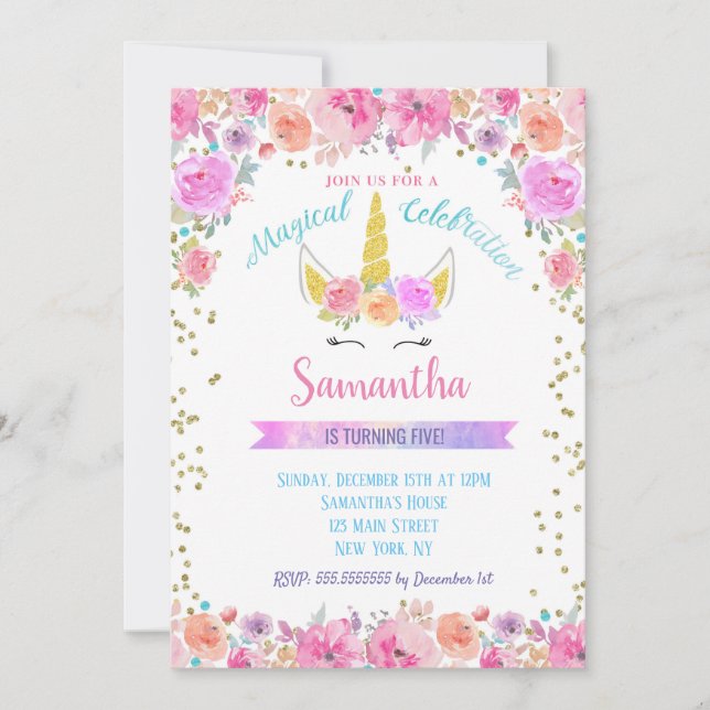Unicorn Birthday Invitations (Front)