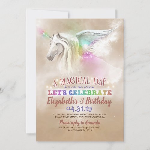 Unicorn Birthday Invitations - Magical rainbow unicorn birthday party invitations