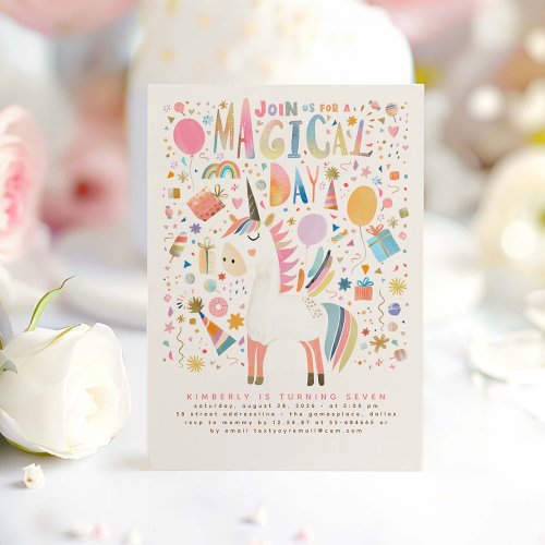 Unicorn Birthday Invitations Modern Pastel