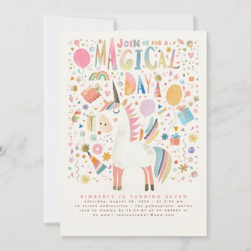 Unicorn Birthday Invitations Modern Pastel