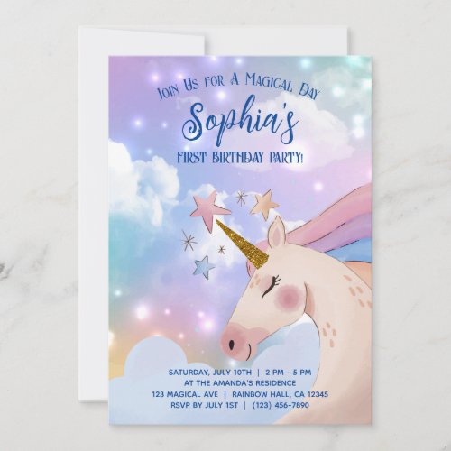 unicorn birthday invitations pink and purple