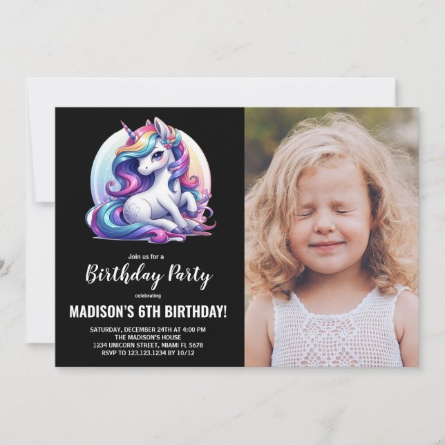 Unicorn Birthday Invitations with photo (Front)