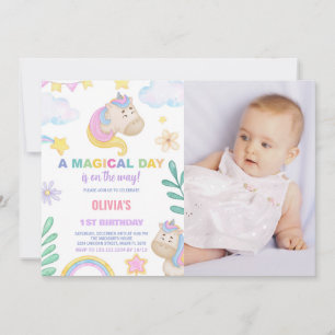 Unicorn Birthday Invitations with photo