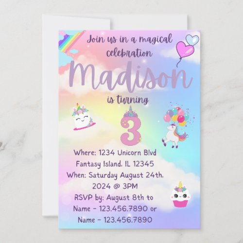 Unicorn Birthday Invite