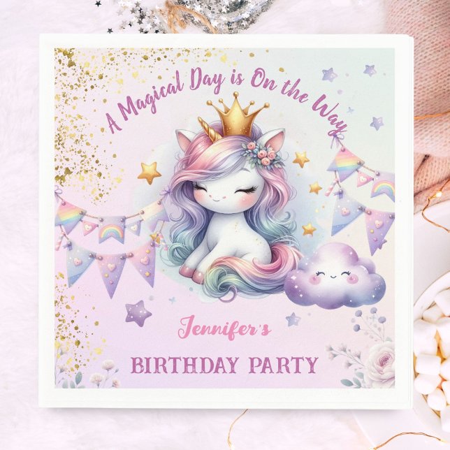 Unicorn Birthday Invite Girl Pink Purple Paper  Napkins (Creator Uploaded)