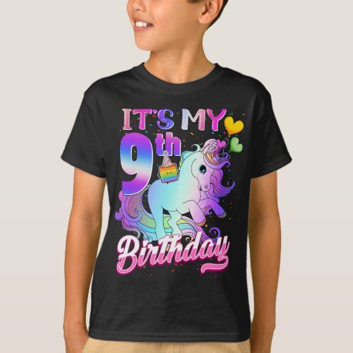 Unicorn Birthday Its My 9th Birthday Outfit Girl  T_Shirt