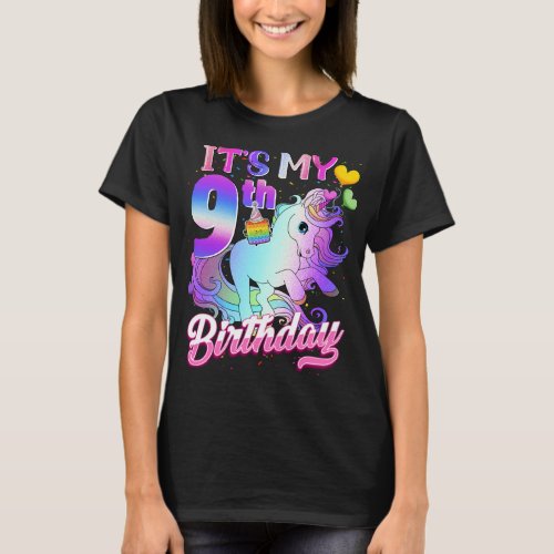 Unicorn Birthday Its My 9th Birthday Outfit Girl  T_Shirt