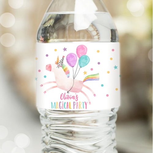 Unicorn Birthday Label Rainbow Magical Girl Pink