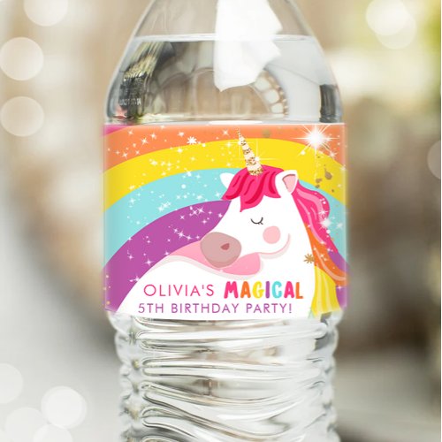 Unicorn Birthday Label Rainbow Magical Girl Pink