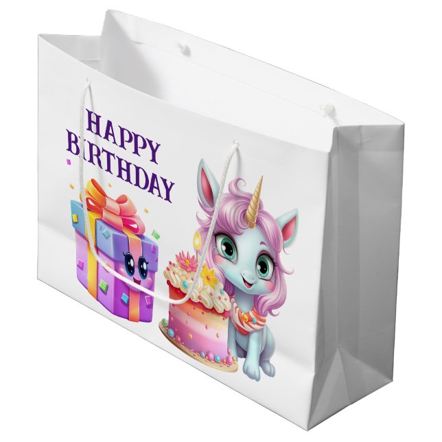 Unicorn Birthday Large Gift Bag (Front Angled)