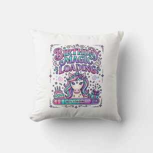 Unicorn Birthday Magic Loading Colorful Marketplac Throw Pillow
