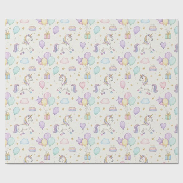 Unicorn Birthday Magic – Pastel Fantasy Celebratio Wrapping Paper (Flat)