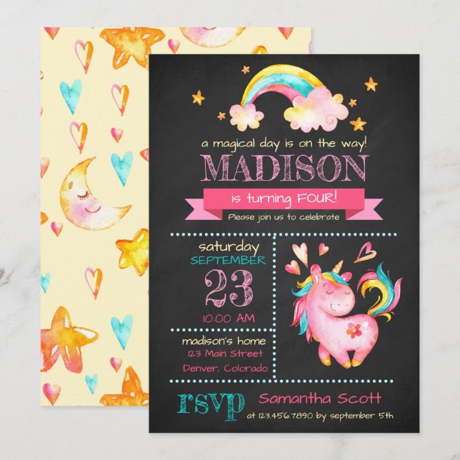 Unicorn Birthday | Magical Birthday Party Invite (Front/Back)