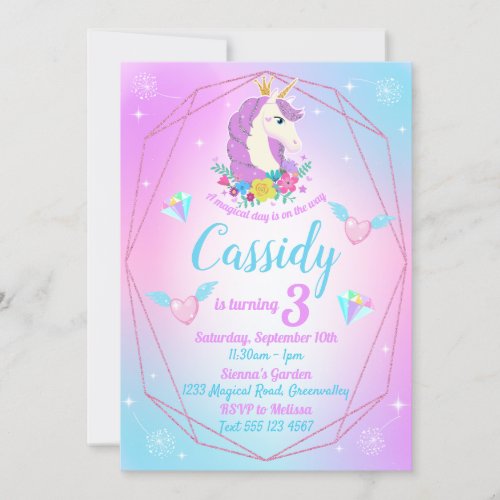 Unicorn Birthday Magical Glitter Rainbow Invitation