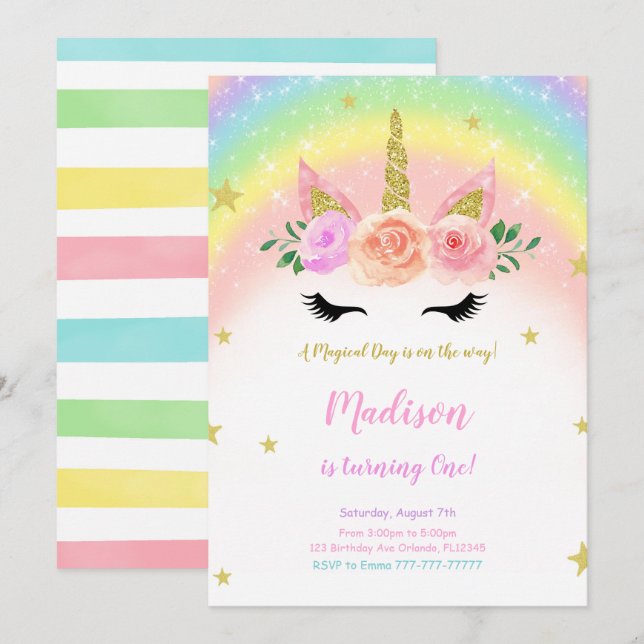 Unicorn Birthday Magical Party Invitation (Front/Back)