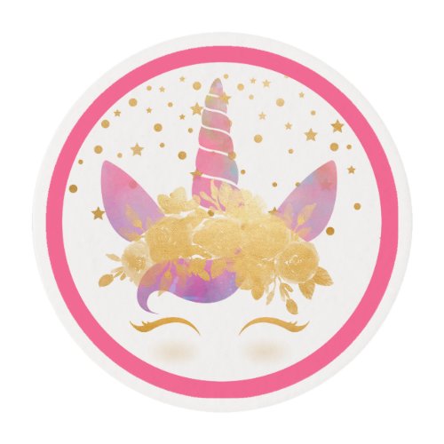 Unicorn Birthday Magical Pink Gold Stars Cupcake Edible Frosting Rounds