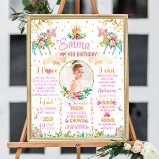 Unicorn Birthday milestone sign with photo 1075