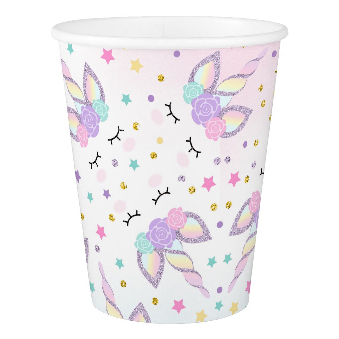 Unicorn Birthday Paper Cup Magical Glitter Unicorn | Zazzle