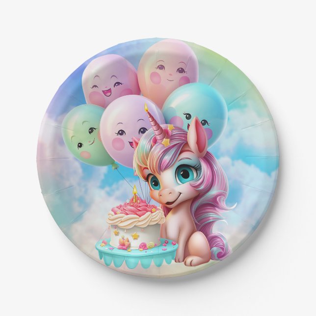 Unicorn Birthday  Paper Plates (Front)