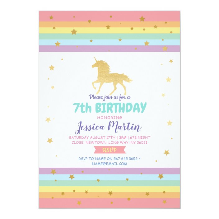 Unicorn Birthday Party Any Age 5th 6th 7th Invite Zazzle Com