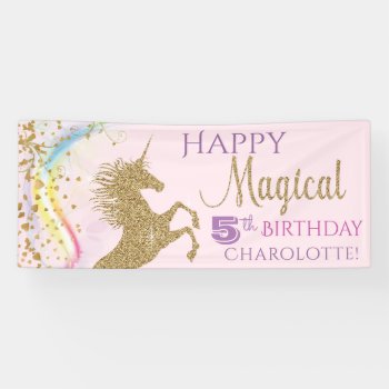Unicorn Birthday Party Banner by InvitationCentral at Zazzle