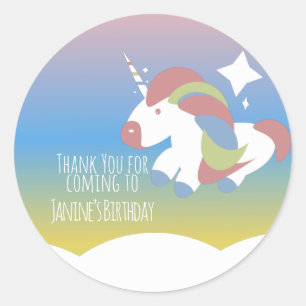 Unicorn Birthday Party Clouds Colorful Gradient  Classic Round Sticker