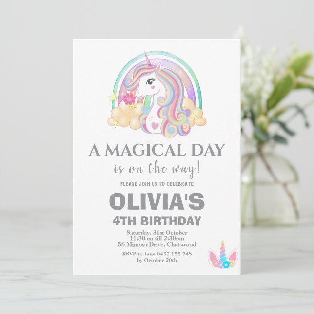 Unicorn Birthday Party Decorations Invitation (Standing Front)