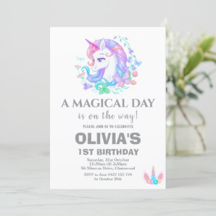 Unicorn Birthday Party Decorations Invitation