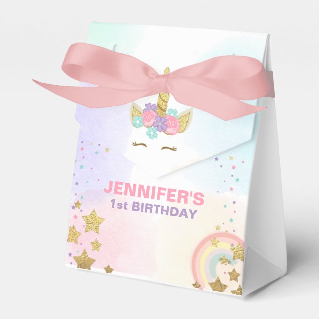 Unicorn Birthday Party Favor Box Magical Pink Gold (Front Side)