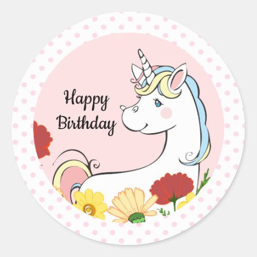 Unicorn Birthday Party Favor Classic Round Sticker