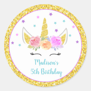 Unicorn Birthday Party Favor Stickers