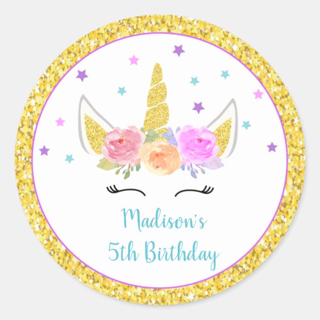 Unicorn Birthday Party Favor Stickers (Front)