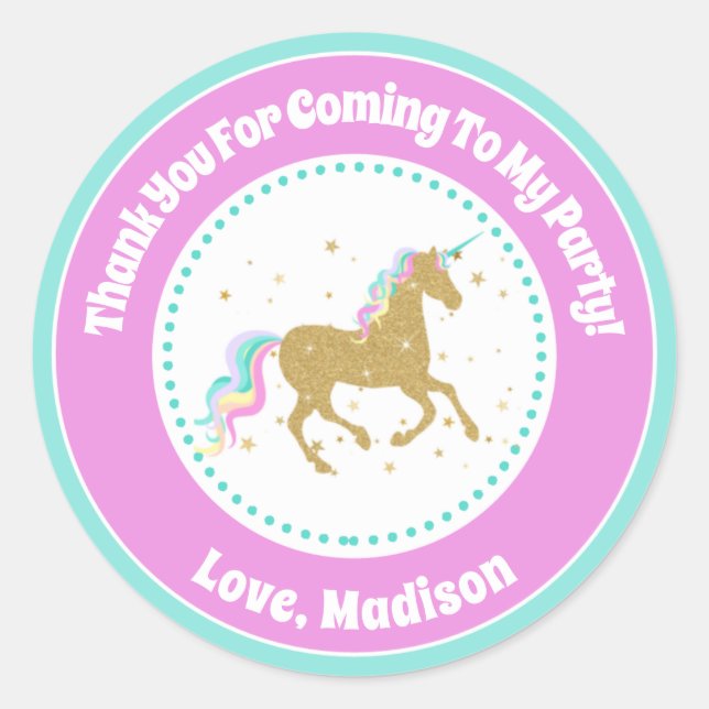 Unicorn Birthday Party Favor Stickers (Front)