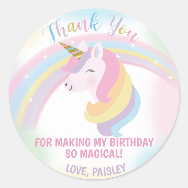 Unicorn Birthday Party Favor Stickers (Front)