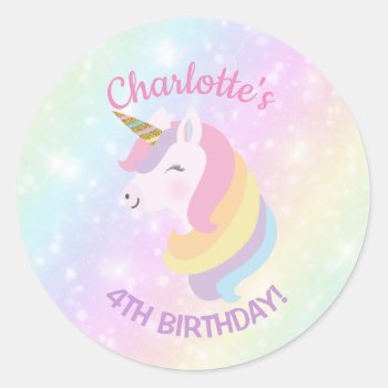 Unicorn Birthday Party Favor Stickers by YourMainEvent at Zazzle
