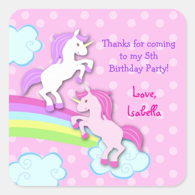 Unicorn Birthday Party Favor Stickers (Front)