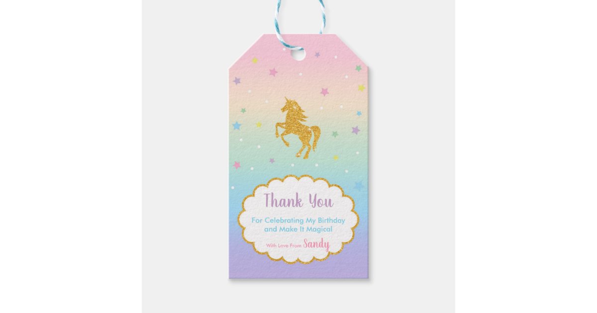 Unicorn Birthday Party Favor Thank You Gift Tag | Zazzle
