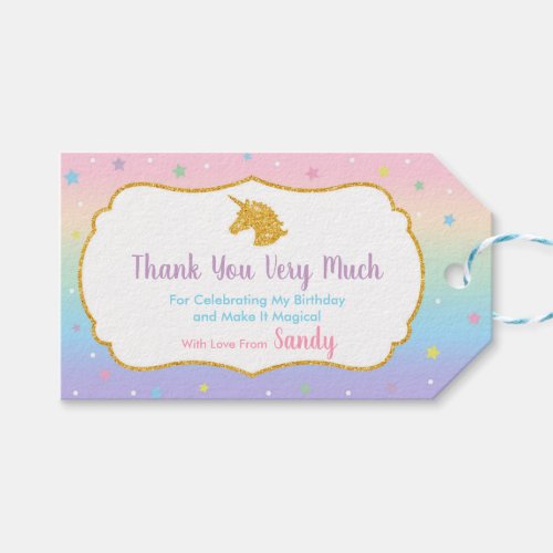 Unicorn Birthday Party Favor Thank You Gift Tag