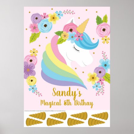 Unicorn Birthday Party Game | Pin The Tail Game Poster