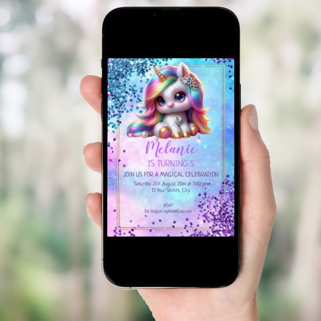 Unicorn Birthday Party Girl Invitation (Front Digital)