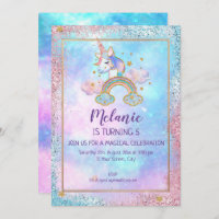 Unicorn Birthday Party Girl Invitation