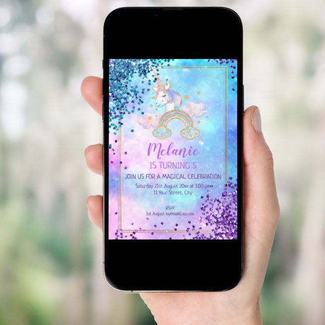 Unicorn Birthday Party Girl Invitation (Front Digital)