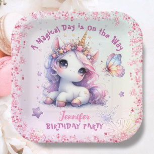 Unicorn Birthday Party Girl Pink Purple Paper Plates