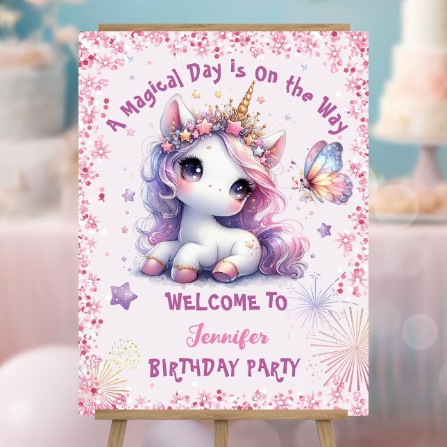Unicorn Birthday Party Girl Pink Purple Welcome Foam Board (Creator Uploaded)
