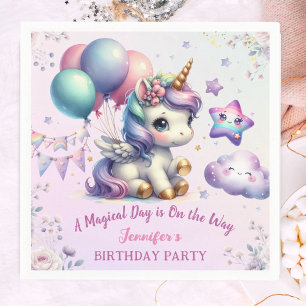 Unicorn Birthday Party Girl Purple & Gold Napkins